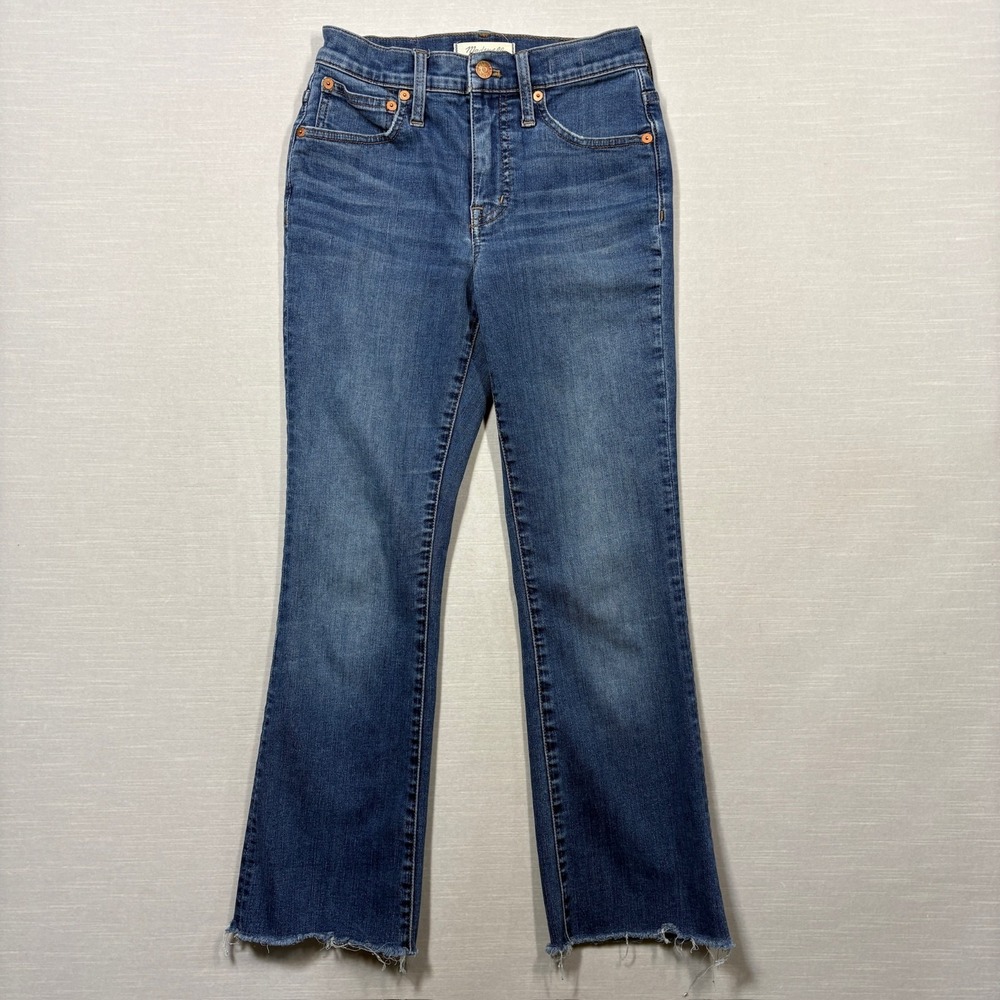 Madewell Cali Demi Boot Jeans Women Size 24 Blue Denim Raw Hem L3922